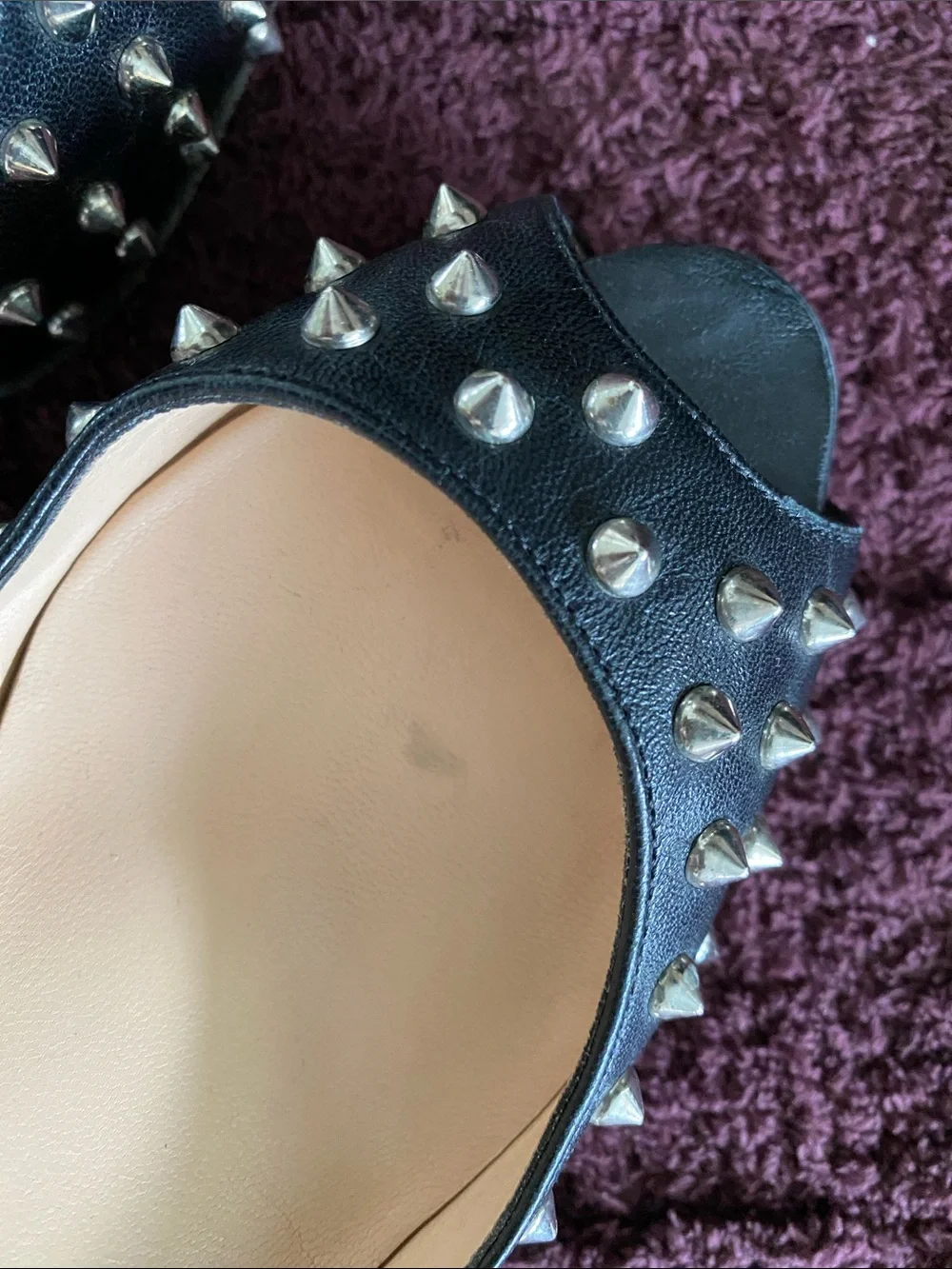 Christian Louboutin Black Studded Peep-Toe Pumps